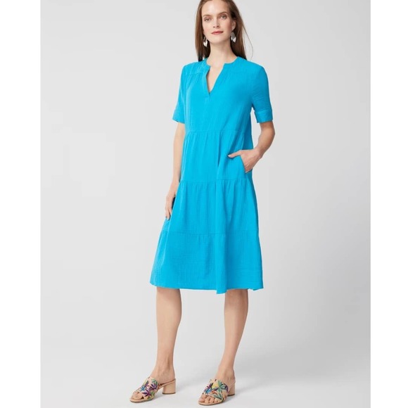 Chico's Dresses Chicos Blue Bliss 0 Cotton Gauze Tiered Roll Breezy
